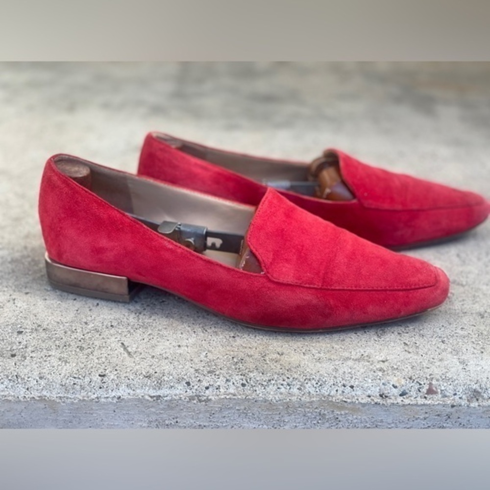 Naturalizer Clea Red Suede Loafer, silver heels, sized‎ 10 - Picture 2 of 10